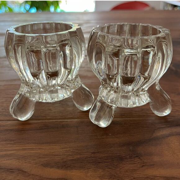 Jeannette Three Toed Crystal Glass Footed Votive Candle Holders x 2 - Picture 1 of 7